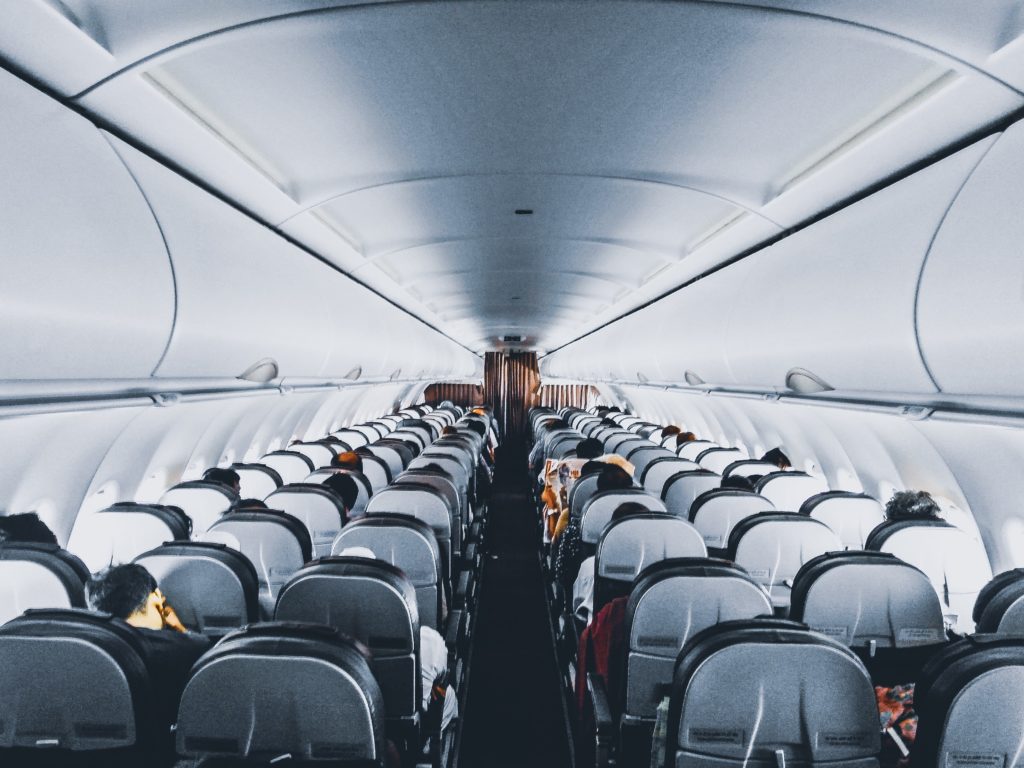 photo of economy seating in a commercial airplane